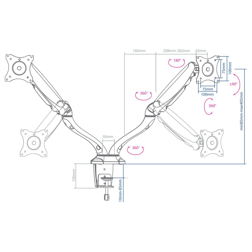 Кронштейн с газлифтом для 2-х мониторов  Arm media LCD-T22