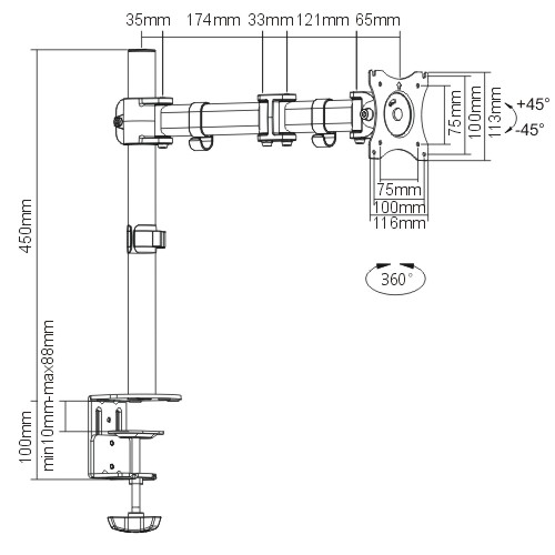 Кронштейн настольный Brateck LDT07-C012